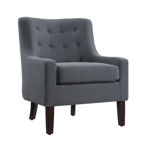 Benjara Gray and Brown Polyester Arm Chair with Attached Back and Loose Cushioned Seat