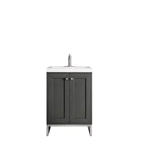 Chianti 23.6 in. W x 18.1 in. D x 35.5 in. H Bath Vanity in Mineral Grey with White Glossy Top