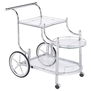 Sarandon Chrome and Clear Wheeled Serving Cart with 3-tier