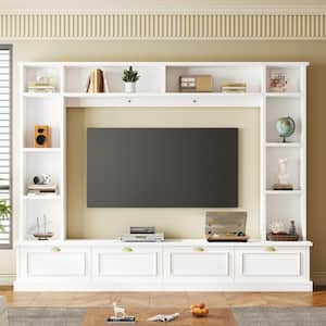 White Modern Large Wall Unit Entertainment Center TV Stand Fits TVs up to 78 in. with Cabinets, Open Shelves