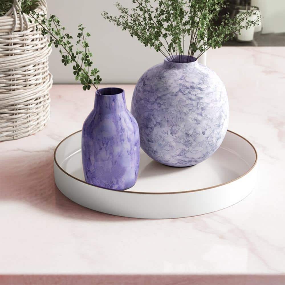 Glossy White Round Plastic Tray with Gold Accents