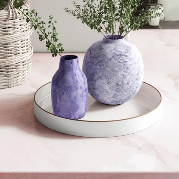 White Glossy and Gold Sturdy Plastic Round Tray with Accented Trims