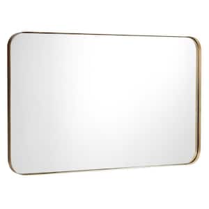 32 in. W x 20 in. H Rectangular Metal Framed Wall Bathroom Vanity Mirror in Gold