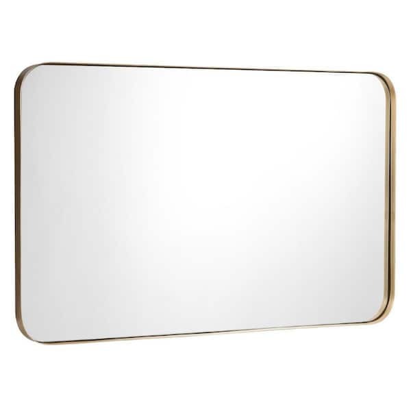 WELLFOR 32 in. W x 20 in. H Rectangular Metal Framed Wall Bathroom Vanity Mirror in Gold