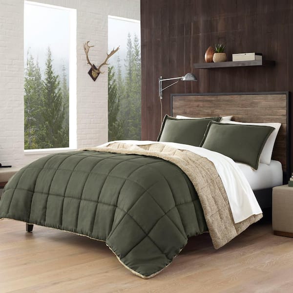 Eddie Bauer Sherwood 2-Piece Green Solid Micro Suede Twin