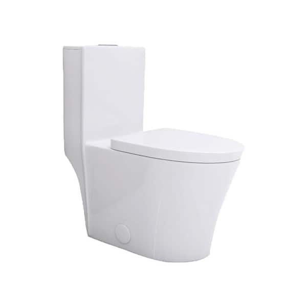 1-Piece 1.1/1.60 GPF Dual Flush Elongated Round Toilet in Glossy White, Seat Included
