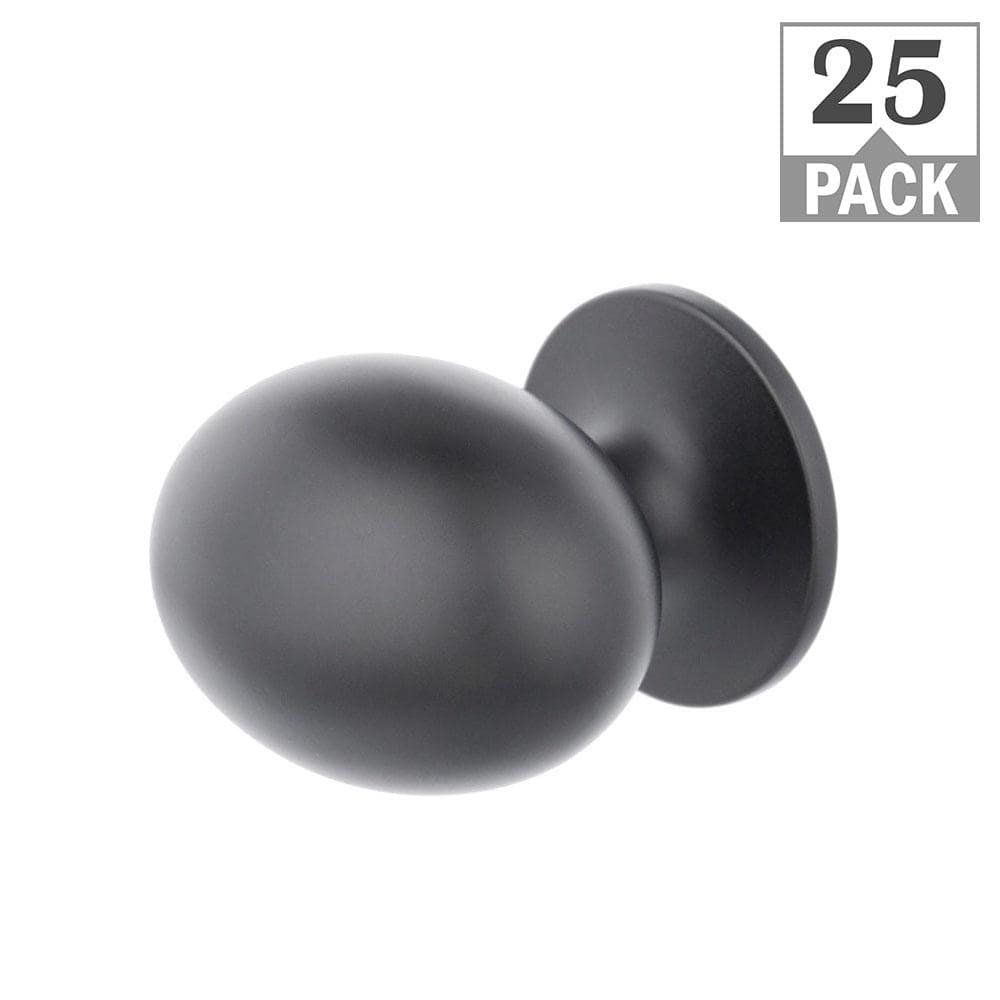 Large Football 1-3/8 in. matte black Classic Oval Cabinet Knob (25-Pack)