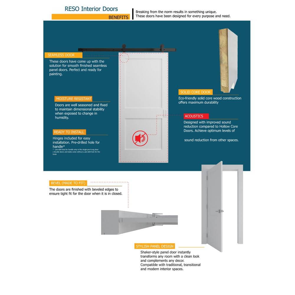 White Solid Core Wood Primed Interior Door Slab 22 x 80