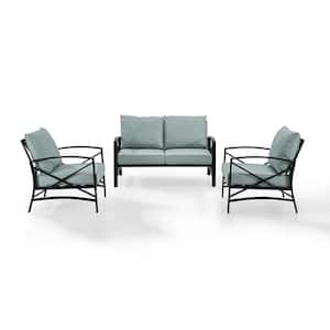Kaplan 3-Piece Metal Patio Outdoor Seating Set with Mist Cushion - Loveseat, 2-Outdoor Chairs