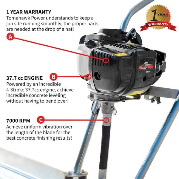 Concrete Power Screed Finishing Float 4 ft. Blade Board and 37.7cc Gas Vibrating Motor Tool
