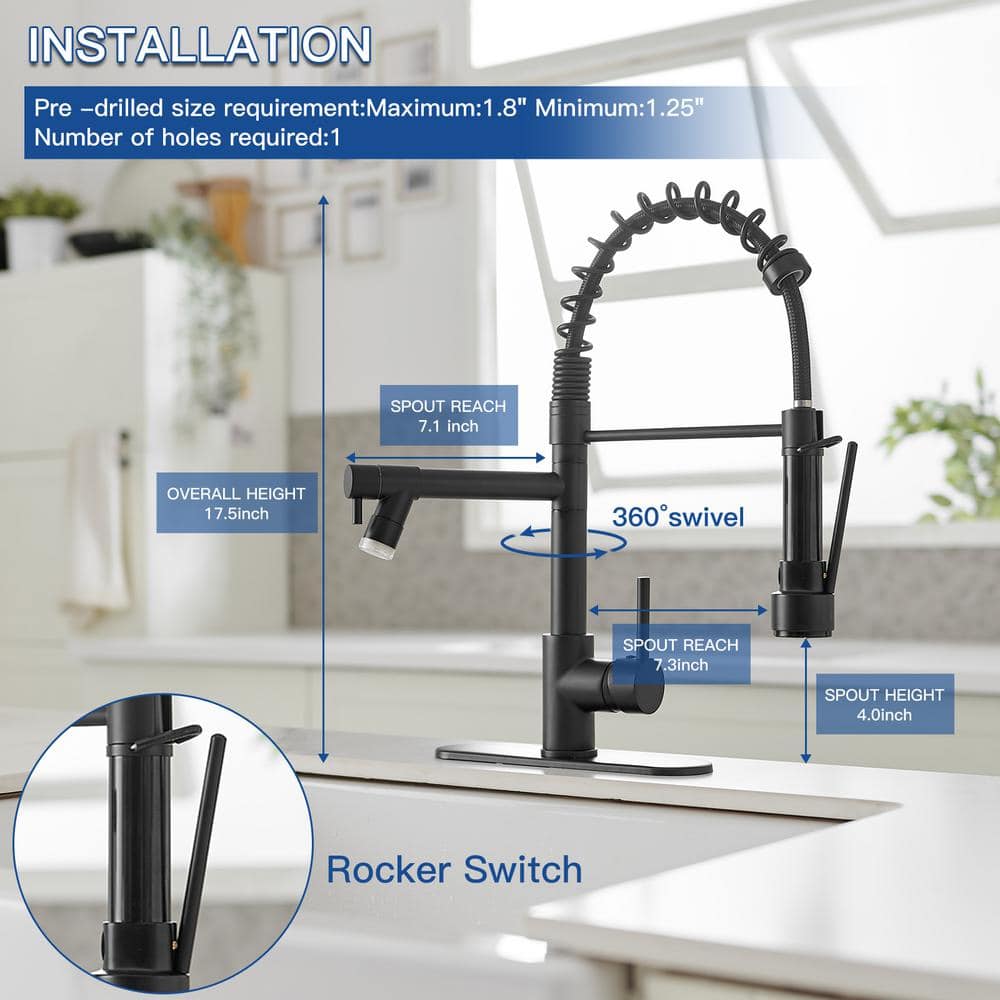 Matte Black Single Handle Pull-Down Sprayer Kitchen Faucet with LED Light