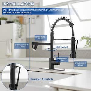 Single Handle Deck Mount Pull Down Sprayer Kitchen Faucet with LED Light and Deck Plate in Matte Black