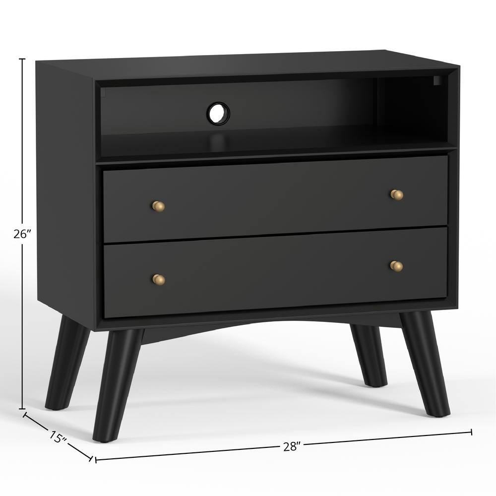 Black Mahogany 2-Drawer Nightstand with Shelf