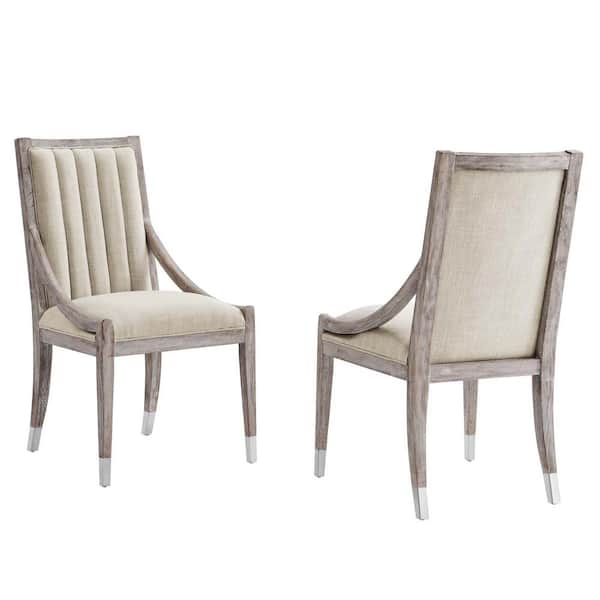 MODWAY Maison French Vintage Tufted Fabric Dining Armchairs Set of 2 in Beige