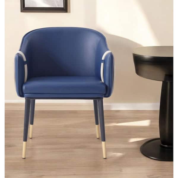 HomeRoots Blue And Beige And Black Upholstered Faux Leather Arm Chair