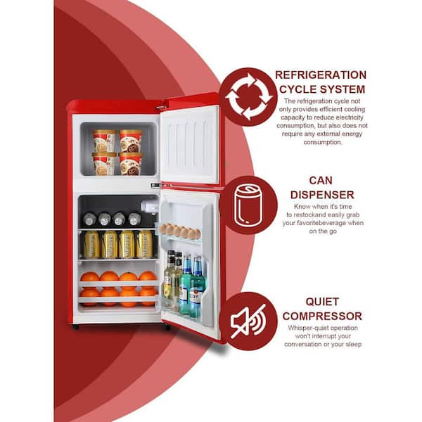 3.5 Cu.Ft.Mini Refrigerator Retro Fridges in Red with Freezer,2 Doors,7Adjustable Level Thermostat,Removable Glass Shelf