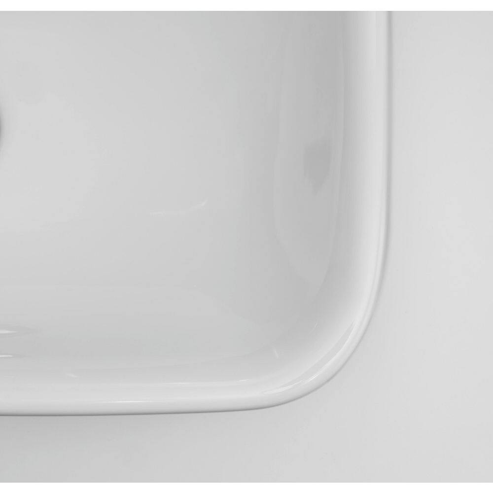 White Ceramic Rectangular Wall-Mount Bathroom Sink with Overflow