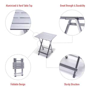 Silver Foldable Aluminum Outdoor Side Table Accent Coffee Table Portable Camping Table