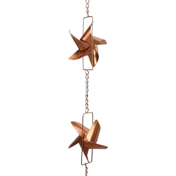 Windmill Rain Chain Set 6 ft. Rose Gold Copper Rain Chain Cups for Gutters Replace Downspout Divert Water 6 Cups