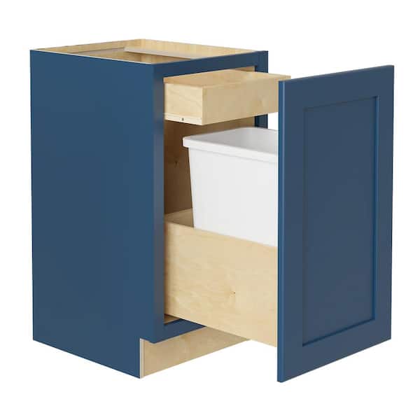 Home Decorators Collection Newport 15 in. W x 24 in. D x 34.5 in. H Assembled Plywood Trash Can Kitchen Cabinet in Mythic Blue with 1D Soft Close