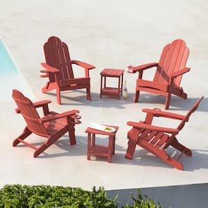 Miranda Wine Red Folding Recycled Plastic Outdoor Patio Adirondack Chair With Cup Holder for Firepit/Pool (Set Of 4)