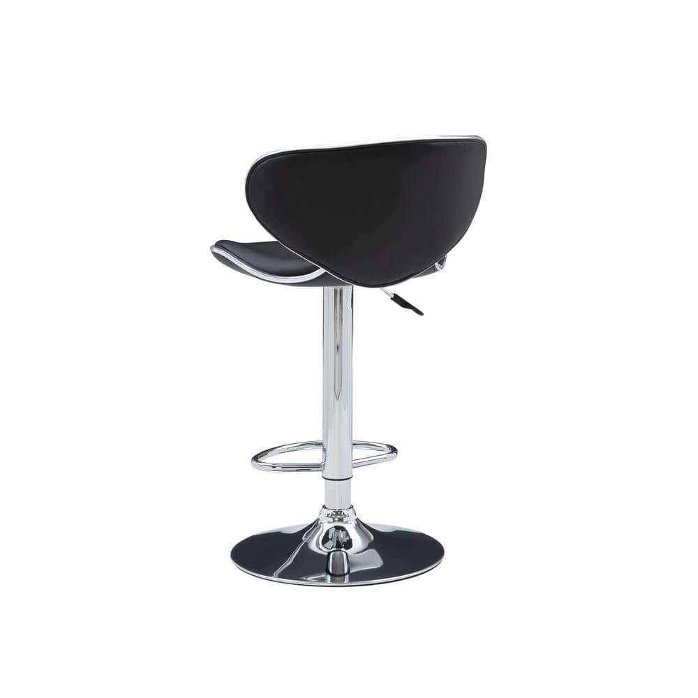 Adjustable Swivel Bar Stool in Black Faux Leather and Chrome