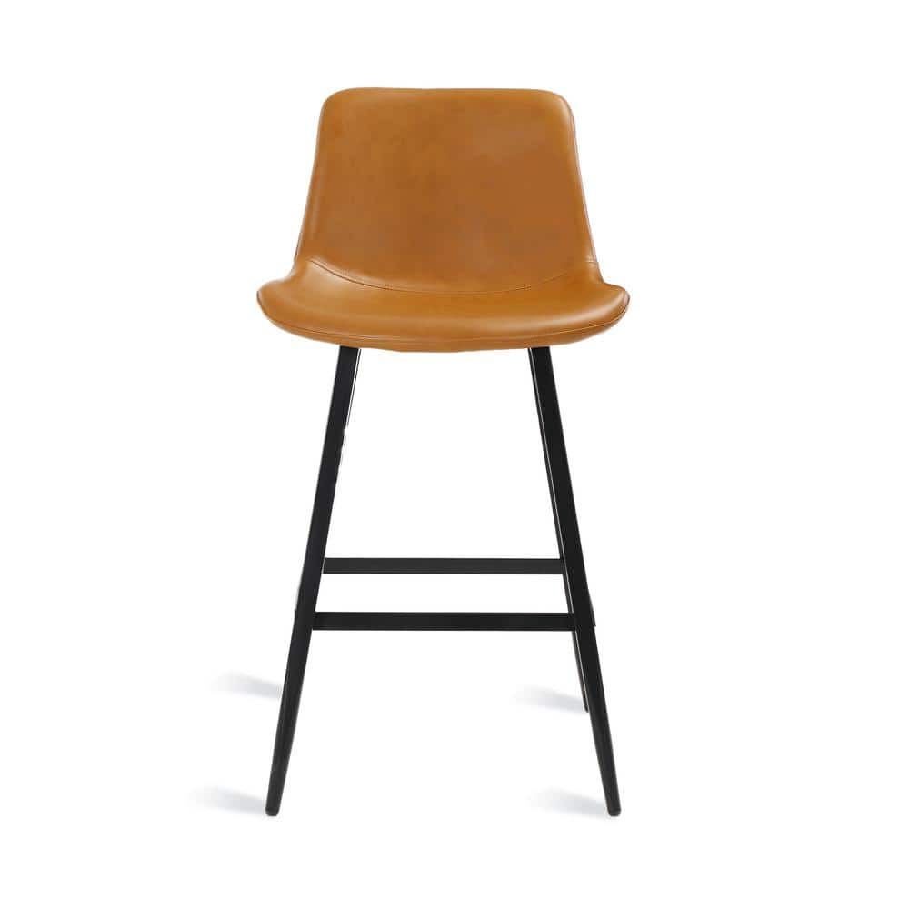 Whiskey Brown Faux Leather Counter Stools with Metal Legs, Set of 4