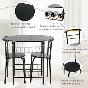 3-Pieces Dining Set Table and 2-Chairs Compact Bistro Pub Breakfast Home Kitchen