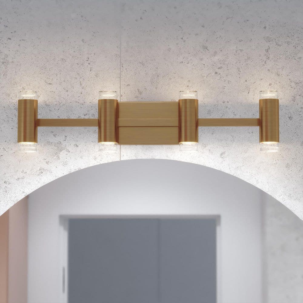 Sunset Hill 26 in. 4 Light Muted Brass Gold LED Contemporary Vanity Light with Clear Bubble Glass Cylinders price history on PriceWatchPro