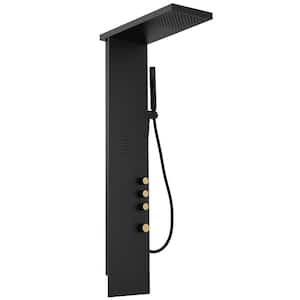 3-in-One 1-Jet Shower Panel Tower System With Rainfall Waterfall Shower Head,and Massage Body Jets in Matte Black