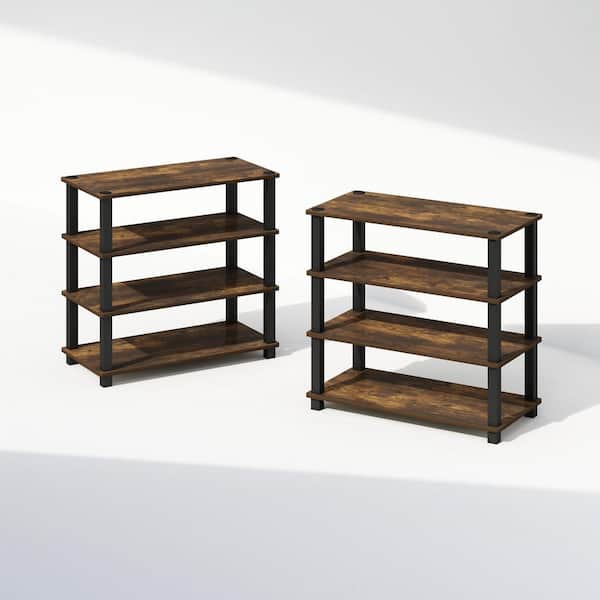 Furinno Turn-S-Tube 22 in. Tall Amber Pine/Black Wood 4-Shelf Stackable Bookcase (Set of 2)