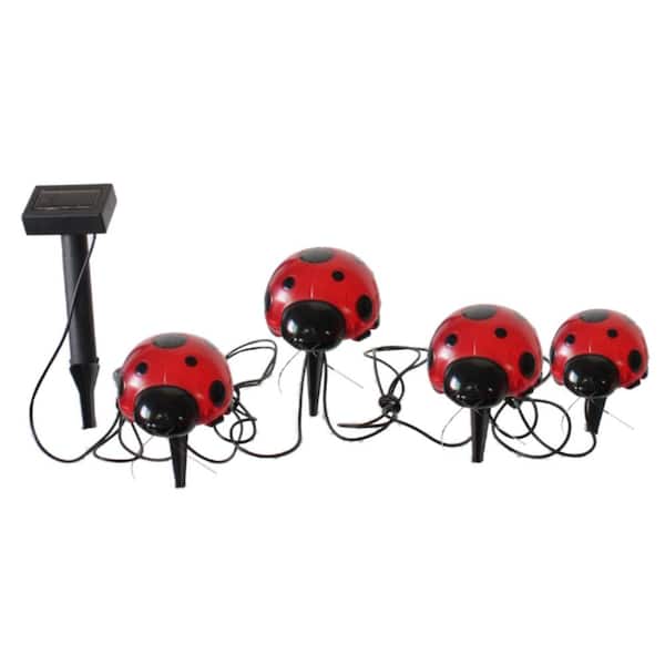 Smart Solar Red Ladybug  4-Light 20 ft.  Solar Integrated LED Light Set (4-Piece)
