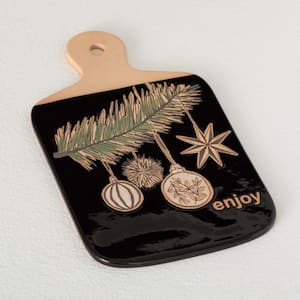 10.25 in. Black Ceramic Rectangle Holiday 'Enjoy' Christmas Trivet Platter