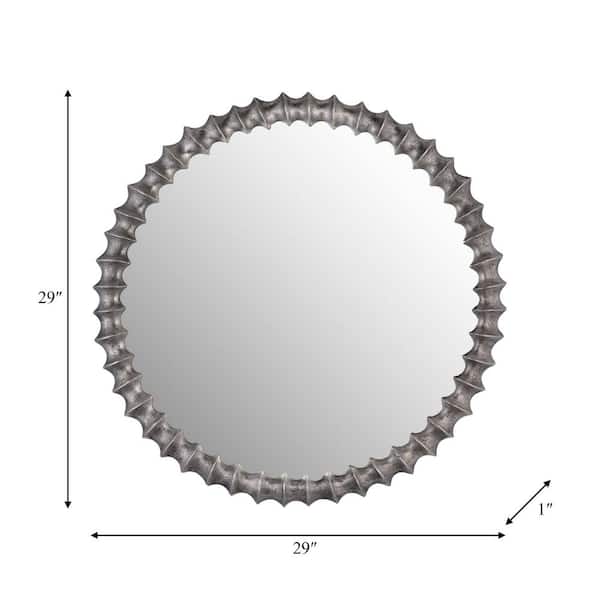 Silver 29 in. x 29 in. Modern Round Metal Ring Texture Framed Mirror