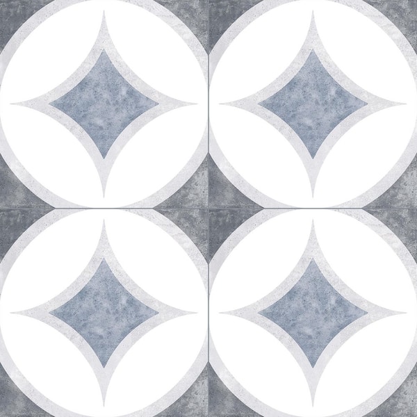 Luv Adore White/Blue/Gray 8 in. x 8 in. Smooth Matte Porcelain Floor and Wall Tile Sample