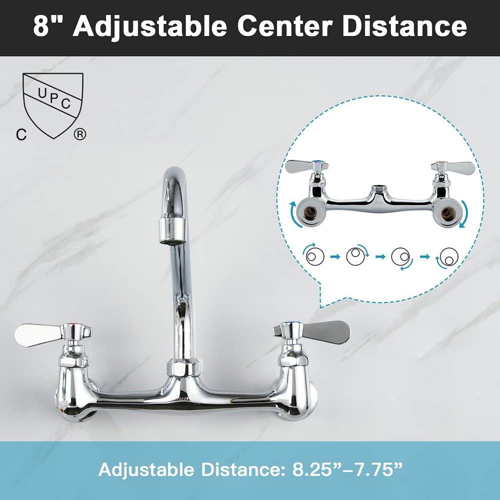 Chrome Wall Mount Double Handle Bridge Faucet with 10-inch Swing Spout