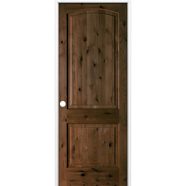 36 in. x 96 in. Rustic 2-Panel Arch Top Right-Hand Espresso Stain Knotty Alder Wood Single Prehung Interior Door