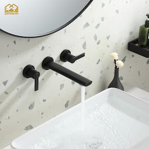 Single Hole Double-Handle Wall-Mounted High Arc Bathroom Faucet in Matte Black