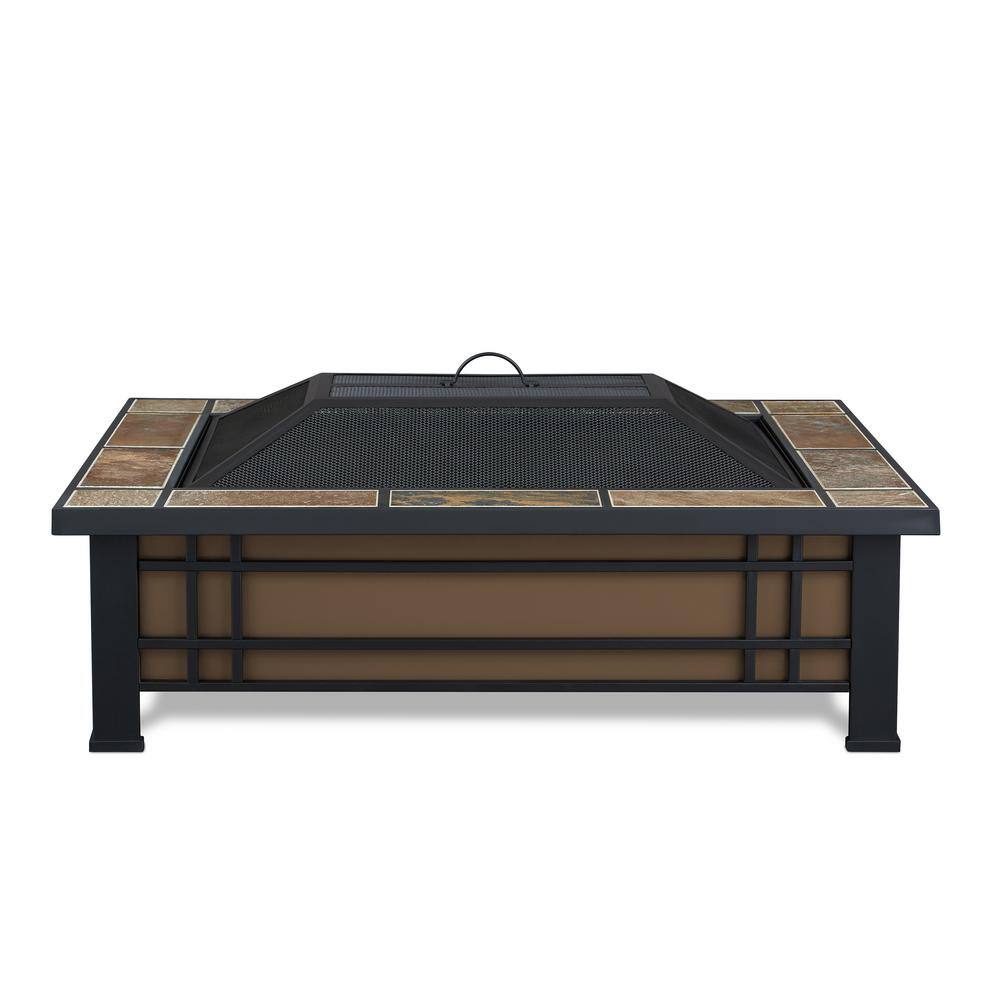 Hamilton Rectangle Brown Wood Burning Fire Pit with Slate Top