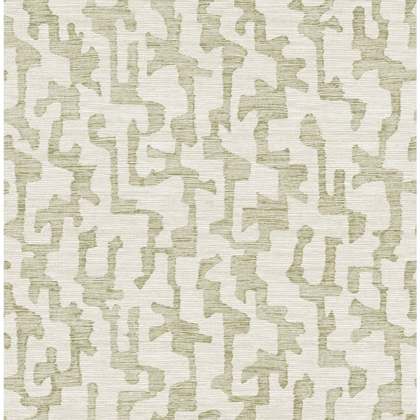 Cipher Moss Green Geometric Faux Grasscloth Wallpaper Sample
