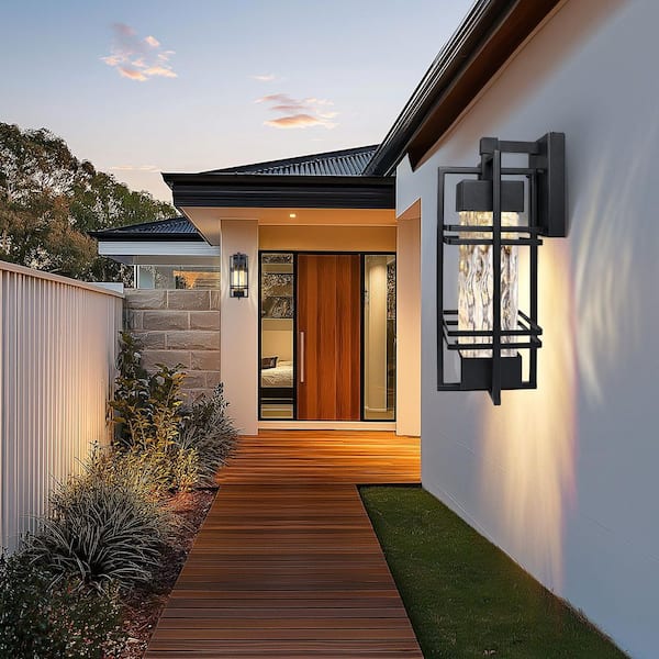 15 in. Dusk to Dawn Sensor Wall Light, 1-Pack Waterproof Outdoor Sconce, Black Lantern (LED Bulb Included)