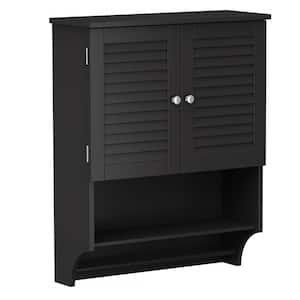 23.6 in. W x 8.9 in. D x 29.3 in. H  Bathroom Storage Wall Cabinet with Adjustable Shelves and Towels Bar in Black