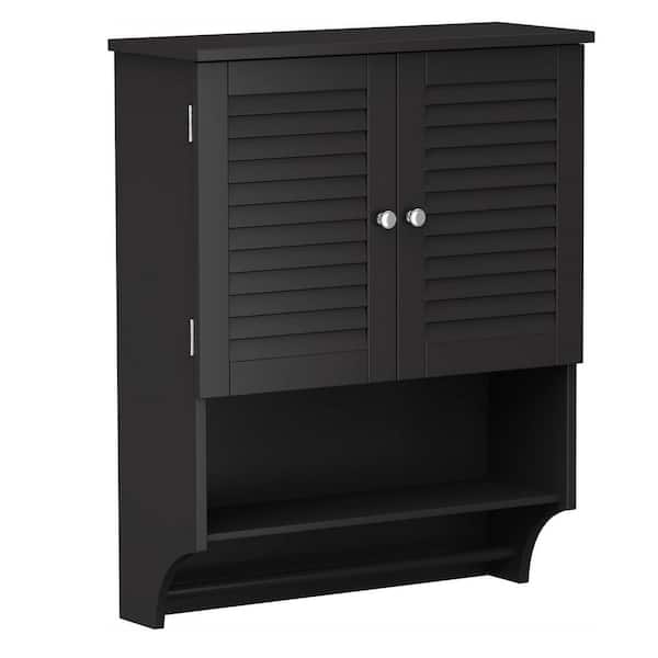 Cubilan 23.6 in. W x 8.9 in. D x 29.3 in. H  Bathroom Storage Wall Cabinet with Adjustable Shelves and Towels Bar in Black
