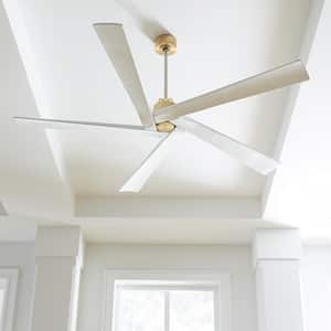 Aspen 70 in. Burnished Brass Indoor/Outdoor Ceiling Fan with Matte White Blades and Remote Control