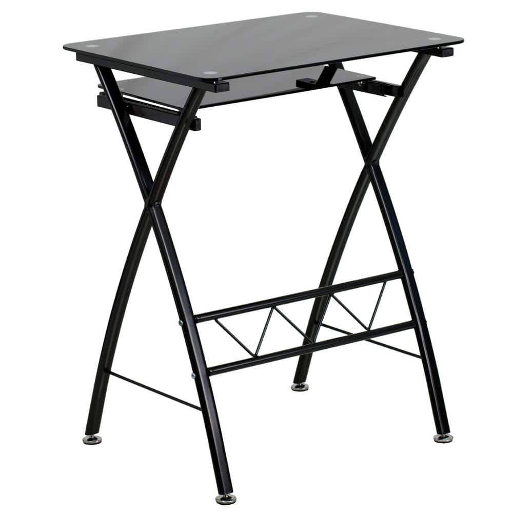 Compact Norris 31" Black Tempered Glass Computer Desk with Keyboard Tray