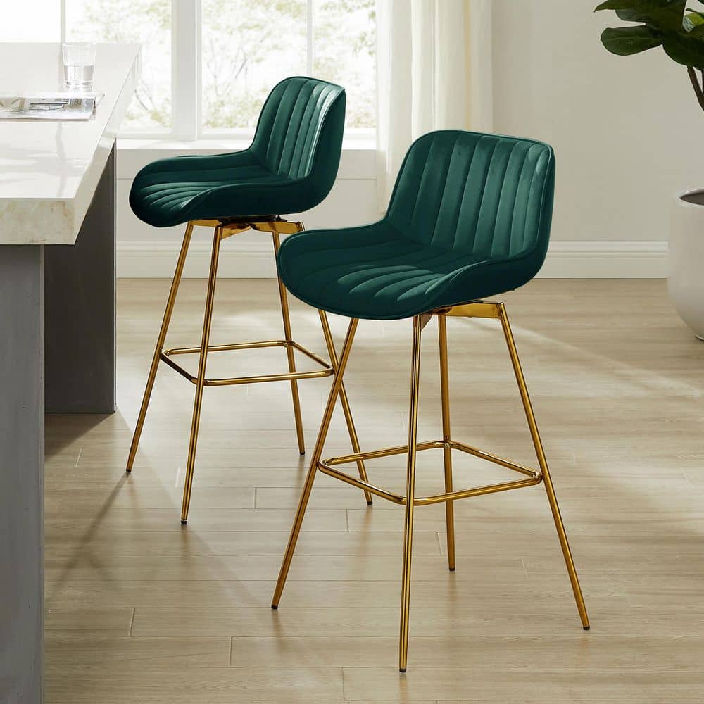 Art Leon Modern Height Green Velvet Swivel Bar Stools