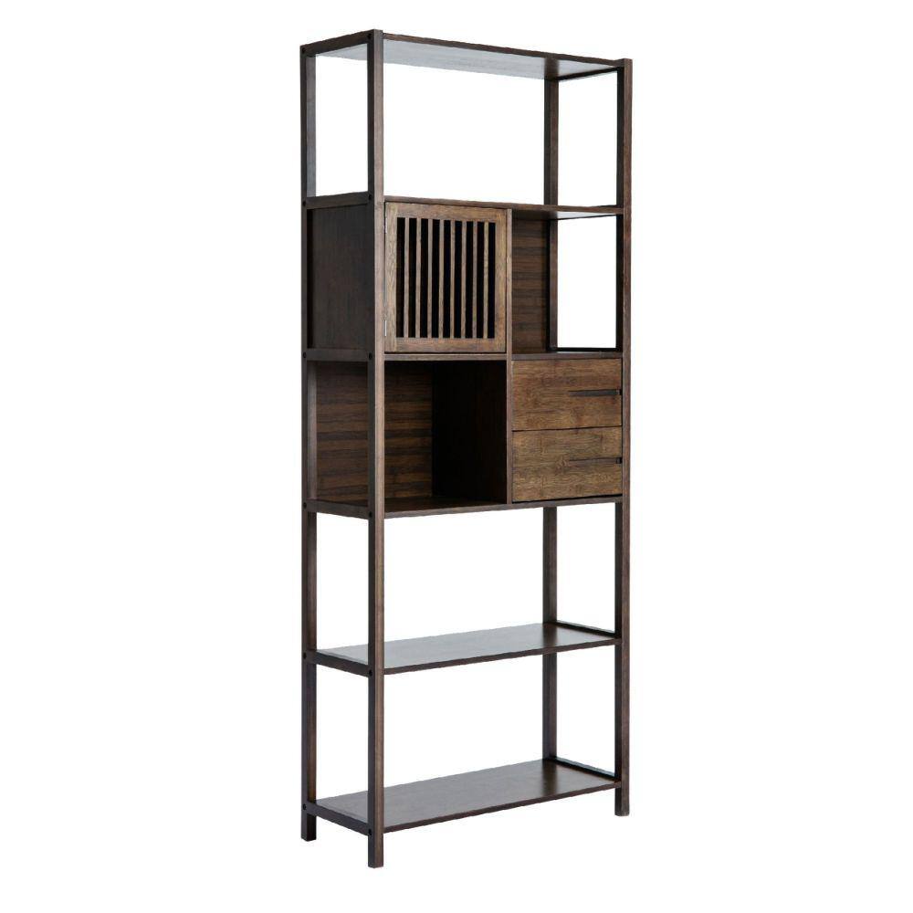 Benjara Standard 68 in. Dark Brown Left Facing Bamboo Shelf Bookcase