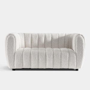 Laura 63 in. White Boucle Polyester Fabric 2-Seater Glam Loveseat With Pocket Coil Cushions