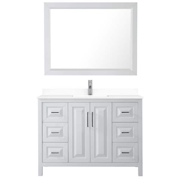 Wyndham Collection Daria 48 in. W x 22 in. D Single Vanity in White with Cultured Marble Vanity Top in White with Basin and Mirror