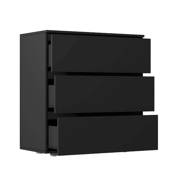 3-Drawer Black Wood Nightstand End Table 30.3 in. W x 32.3 in. H x 15.7 in. D